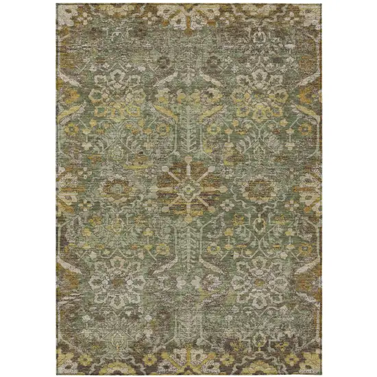 Olive Green And Green Damask Washable Indoor Outdoor Area Rug Photo 1