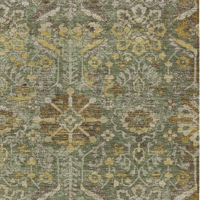 Olive Green And Green Damask Washable Indoor Outdoor Area Rug Photo 2