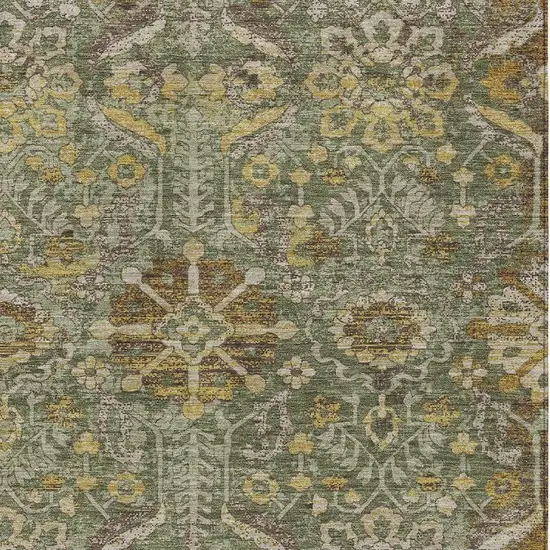 Olive Green And Green Damask Washable Indoor Outdoor Area Rug Photo 2