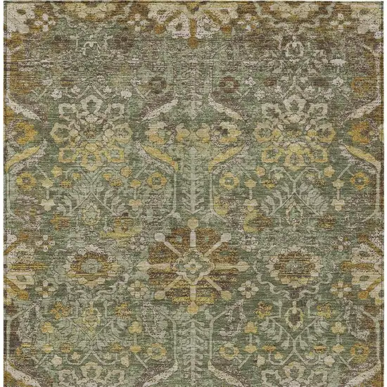 Olive Green And Green Damask Washable Indoor Outdoor Area Rug Photo 3