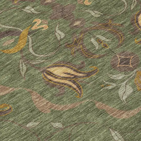 Olive Green And Green Damask Washable Indoor Outdoor Area Rug Photo 5