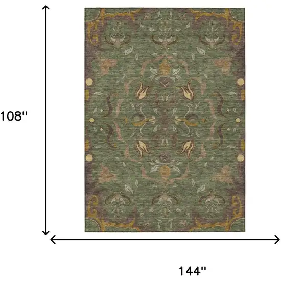 Olive Green And Green Damask Washable Indoor Outdoor Area Rug Photo 6