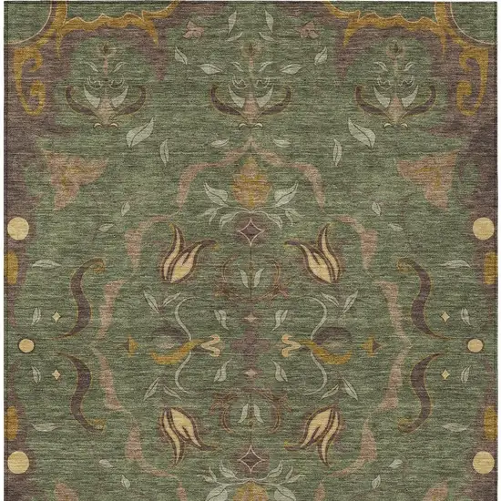 Olive Green And Green Damask Washable Indoor Outdoor Area Rug Photo 1