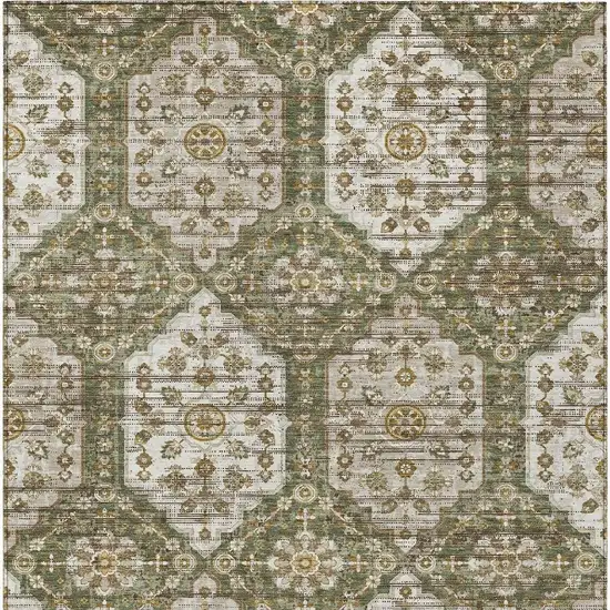 Olive Green And Green Damask Washable Indoor Outdoor Area Rug Photo 3