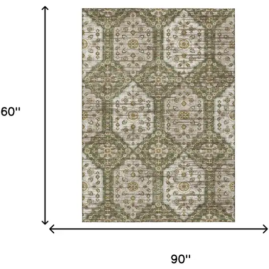 Olive Green And Green Damask Washable Indoor Outdoor Area Rug Photo 6