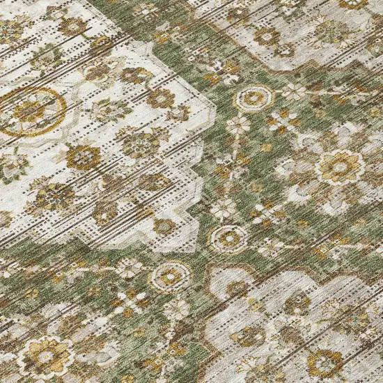 Olive Green And Green Damask Washable Indoor Outdoor Area Rug Photo 5