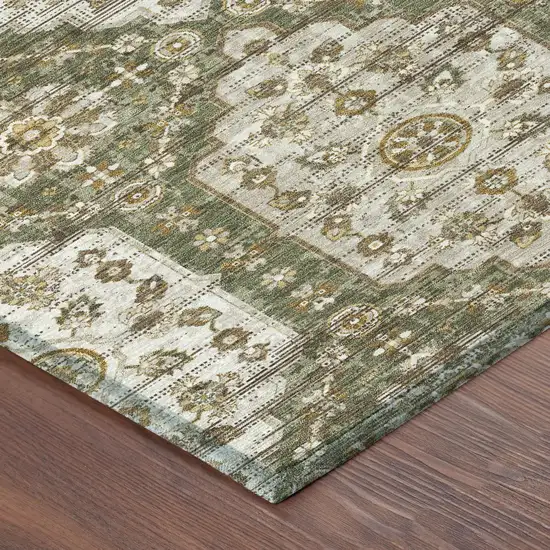 Olive Green And Green Damask Washable Indoor Outdoor Area Rug Photo 4