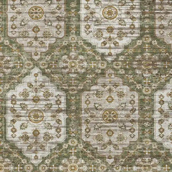 Olive Green And Green Damask Washable Indoor Outdoor Area Rug Photo 2