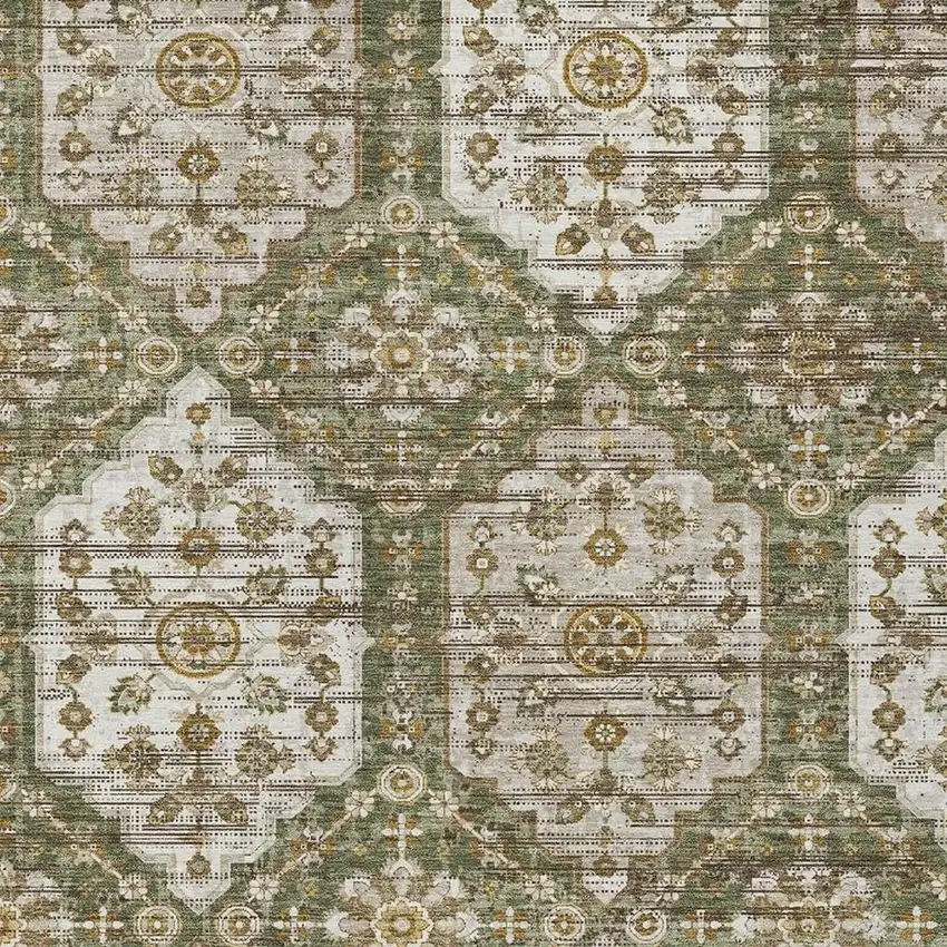 Olive Green And Green Damask Washable Indoor Outdoor Area Rug Photo 2