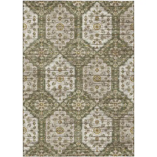 Olive Green And Green Damask Washable Indoor Outdoor Area Rug Photo 1