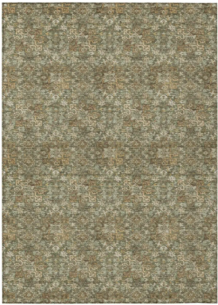 Olive Green And Green Damask Washable Indoor Outdoor Area Rug Photo 2