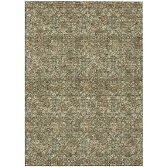 Olive Green And Green Damask Washable Indoor Outdoor Area Rug Photo 2
