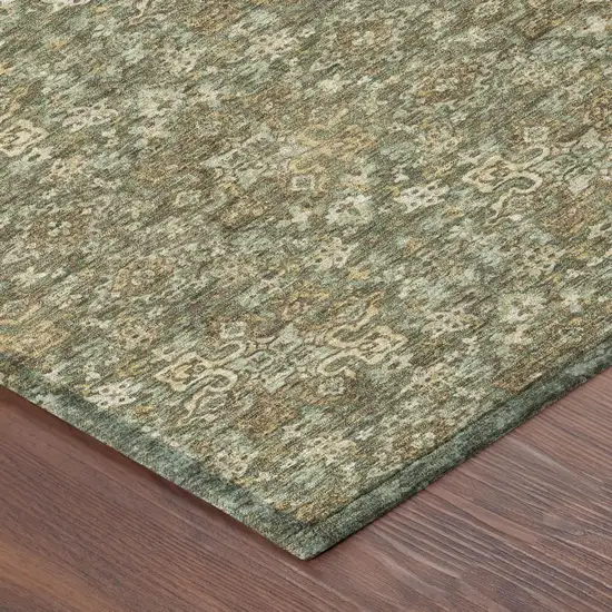 Olive Green And Green Damask Washable Indoor Outdoor Area Rug Photo 3