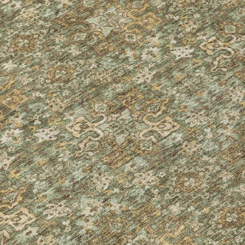 Olive Green And Green Damask Washable Indoor Outdoor Area Rug Photo 4