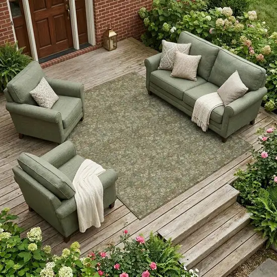Olive Green And Green Damask Washable Indoor Outdoor Area Rug Photo 1