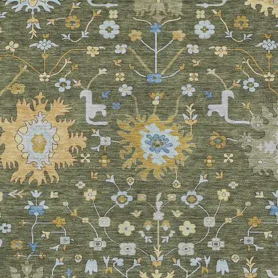 Olive Green And Green Faux Bois Washable Indoor Outdoor Area Rug Photo 2