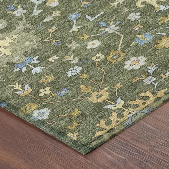 Olive Green And Green Faux Bois Washable Indoor Outdoor Area Rug Photo 4