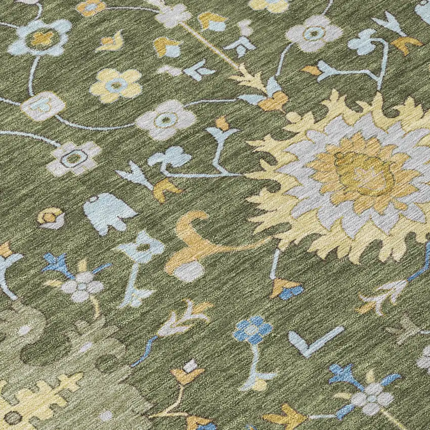 Olive Green And Green Faux Bois Washable Indoor Outdoor Area Rug Photo 5