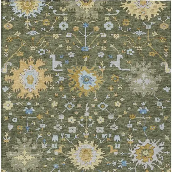 Olive Green And Green Faux Bois Washable Indoor Outdoor Area Rug Photo 3