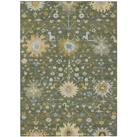 Olive Green And Green Faux Bois Washable Indoor Outdoor Area Rug Photo 1