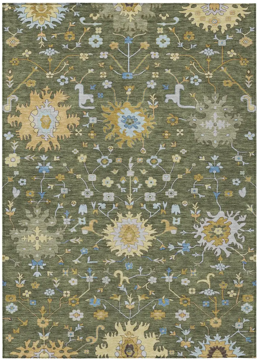 Olive Green And Green Faux Bois Washable Indoor Outdoor Area Rug Photo 1