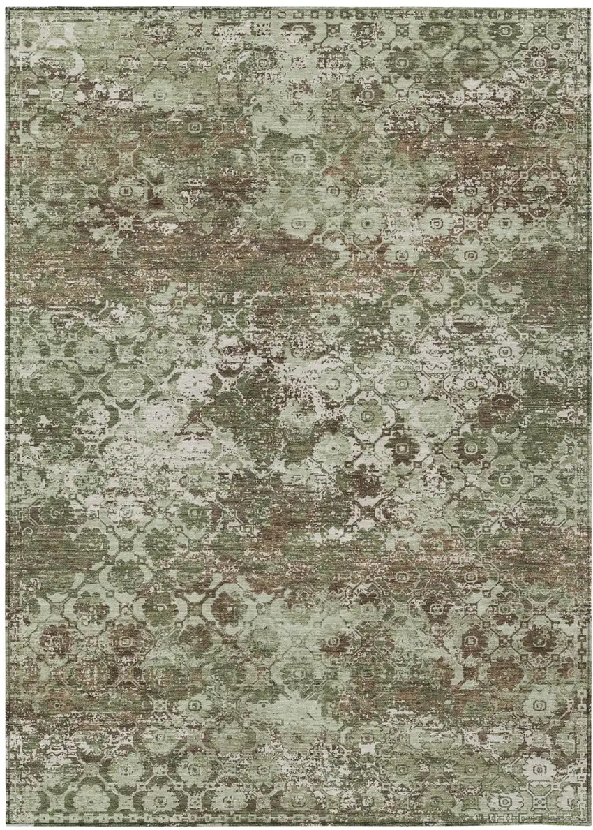 Olive Green And Green Floral Medallion Washable Indoor Outdoor Area Rug Photo 2