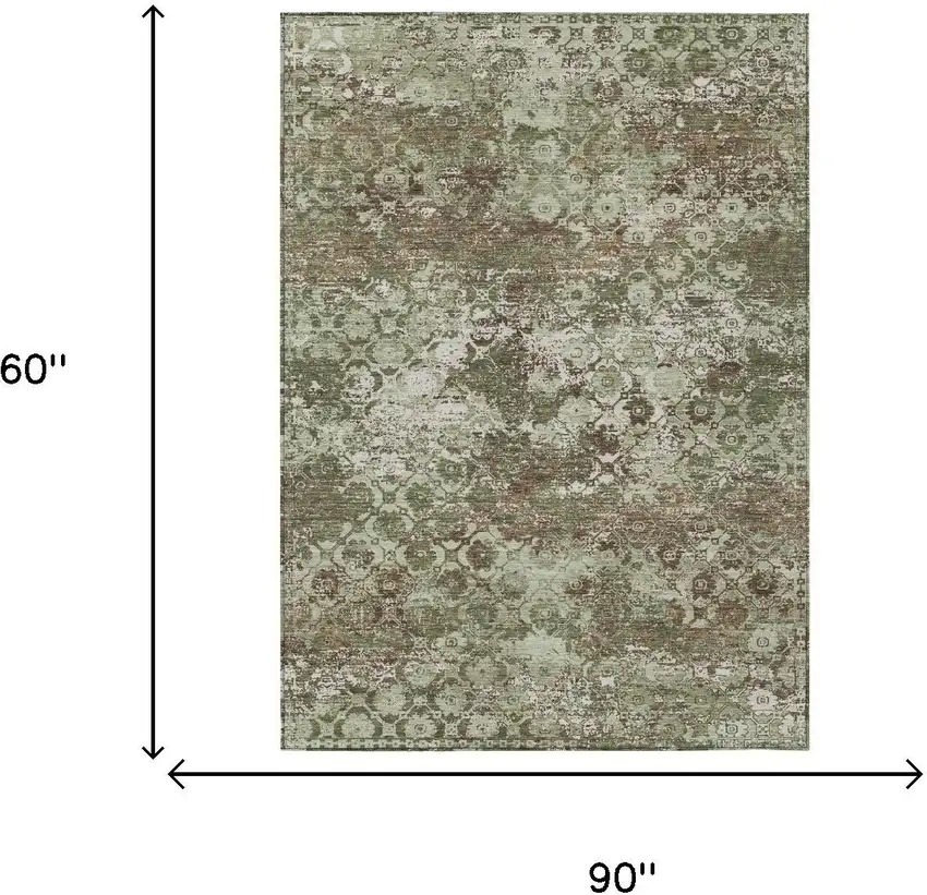 Olive Green And Green Floral Medallion Washable Indoor Outdoor Area Rug Photo 5