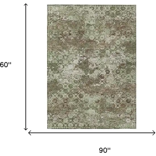 Olive Green And Green Floral Medallion Washable Indoor Outdoor Area Rug Photo 5