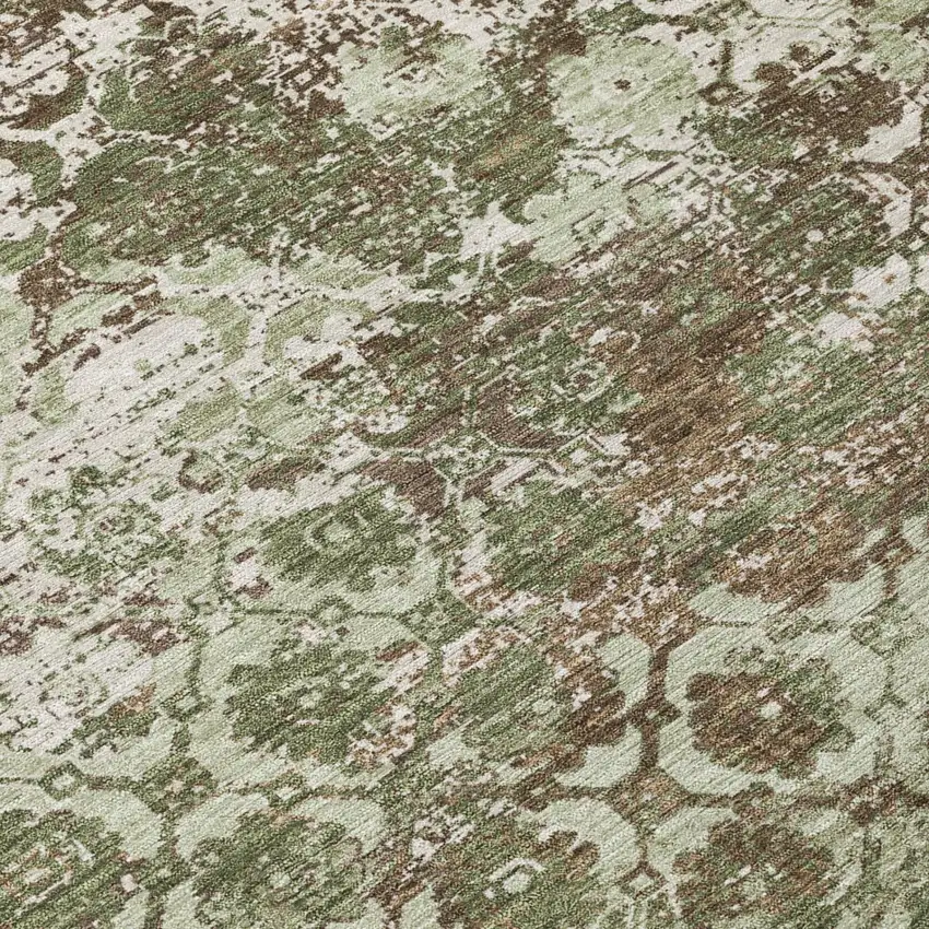 Olive Green And Green Floral Medallion Washable Indoor Outdoor Area Rug Photo 4