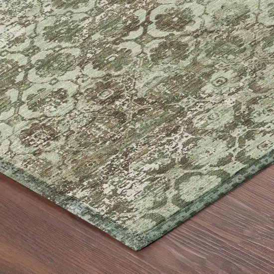 Olive Green And Green Floral Medallion Washable Indoor Outdoor Area Rug Photo 3