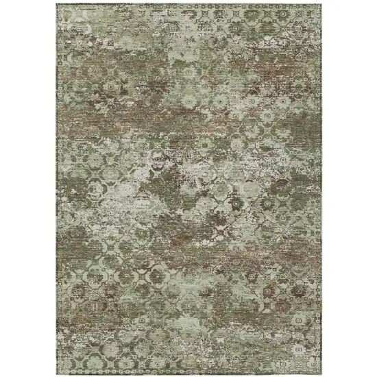Olive Green And Green Floral Medallion Washable Indoor Outdoor Area Rug Photo 2