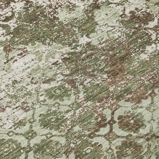 Olive Green And Green Floral Medallion Washable Indoor Outdoor Area Rug Photo 4