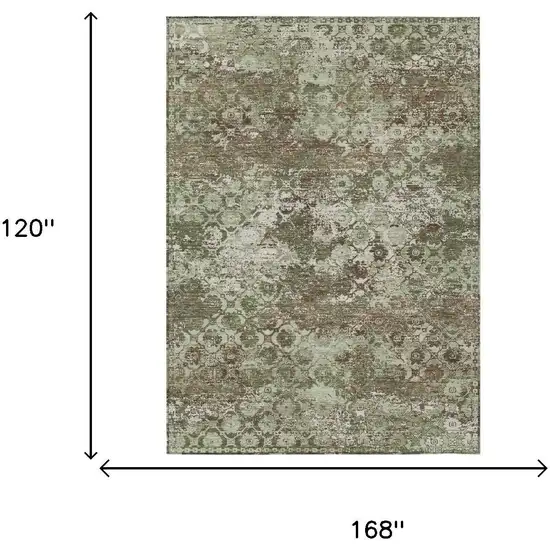 Olive Green And Green Floral Medallion Washable Indoor Outdoor Area Rug Photo 5
