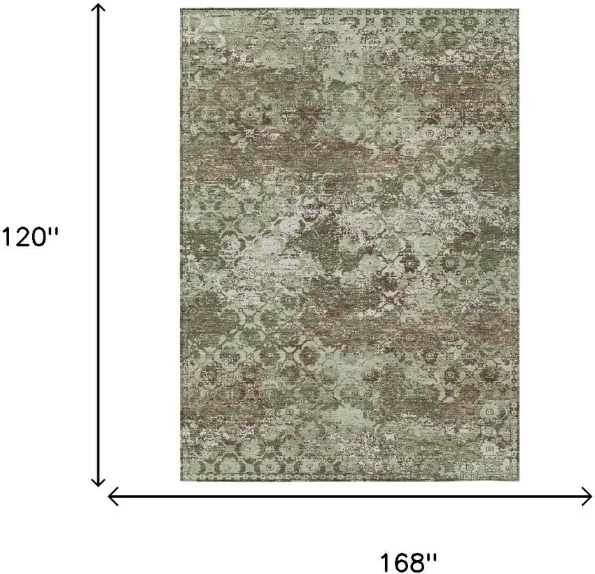Olive Green And Green Floral Medallion Washable Indoor Outdoor Area Rug Photo 5