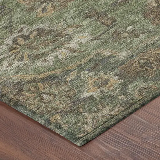 Olive Green And Green Floral Medallion Washable Indoor Outdoor Area Rug Photo 3