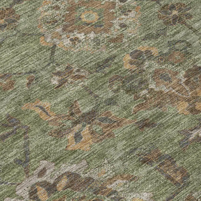 Olive Green And Green Floral Medallion Washable Indoor Outdoor Area Rug Photo 4