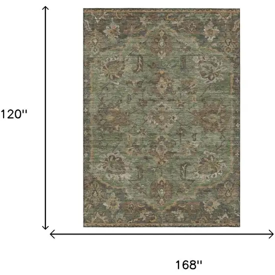 Olive Green And Green Floral Medallion Washable Indoor Outdoor Area Rug Photo 5
