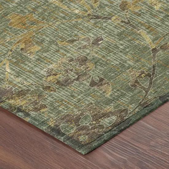 Olive Green And Green Floral Washable Indoor Outdoor Area Rug Photo 4