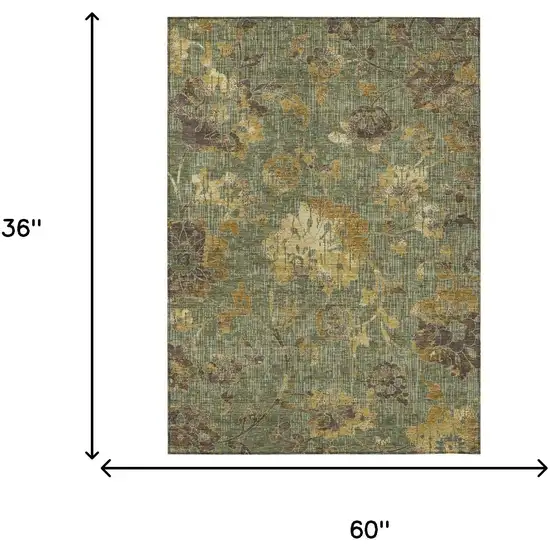 Olive Green And Green Floral Washable Indoor Outdoor Area Rug Photo 6