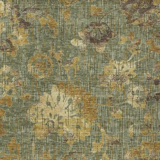 Olive Green And Green Floral Washable Indoor Outdoor Area Rug Photo 2