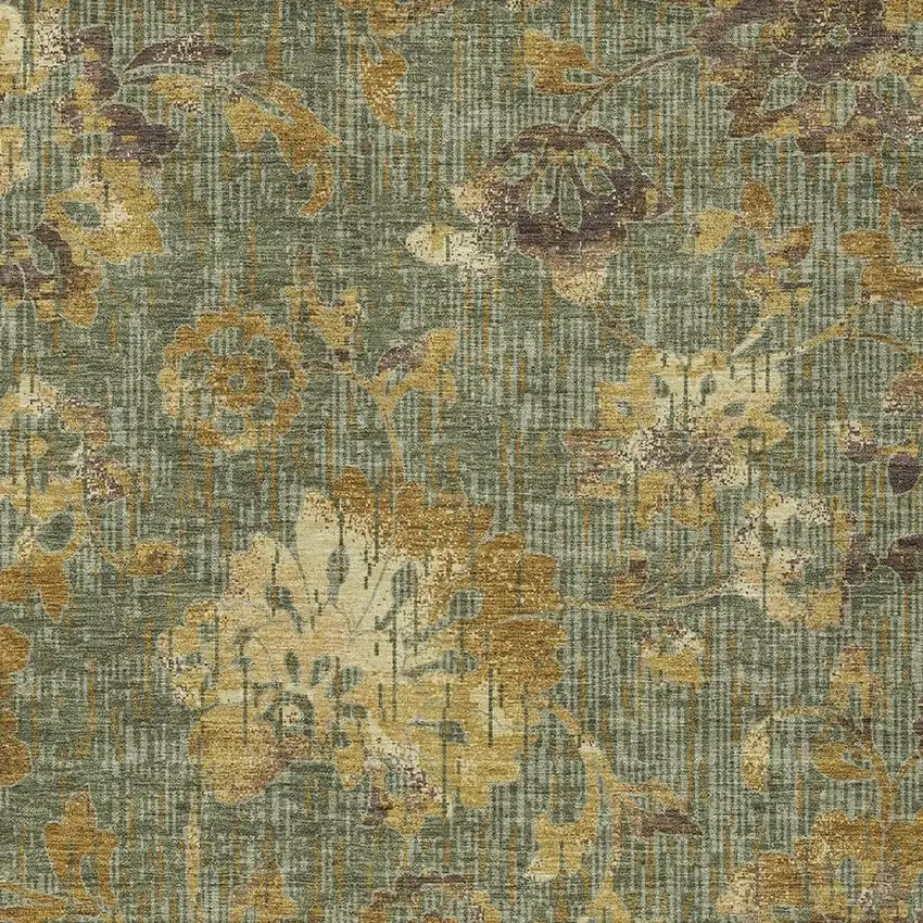Olive Green And Green Floral Washable Indoor Outdoor Area Rug Photo 2