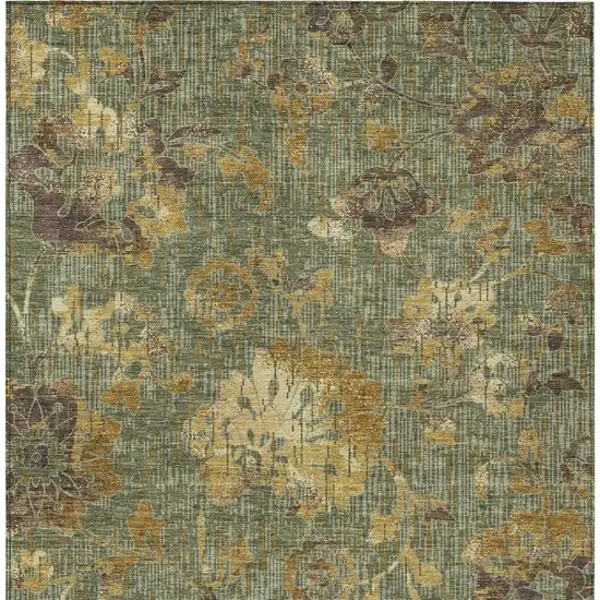 Olive Green And Green Floral Washable Indoor Outdoor Area Rug Photo 3