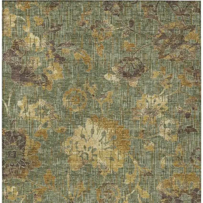 Olive Green And Green Floral Washable Indoor Outdoor Area Rug Photo 3