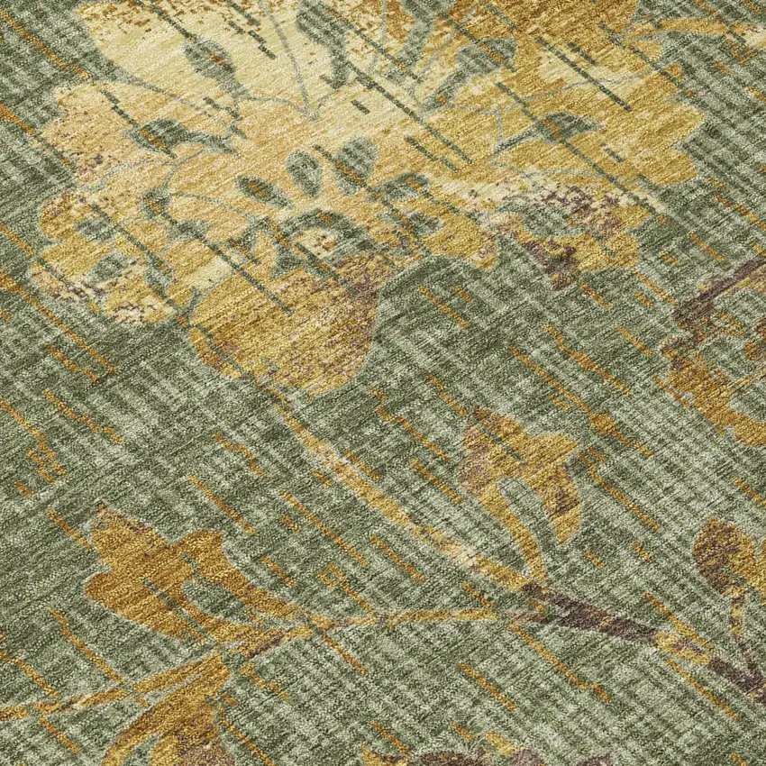 Olive Green And Green Floral Washable Indoor Outdoor Area Rug Photo 5