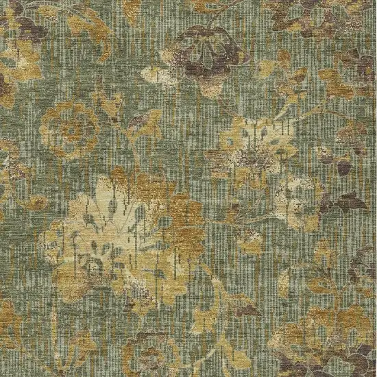 Olive Green And Green Floral Washable Indoor Outdoor Area Rug Photo 2