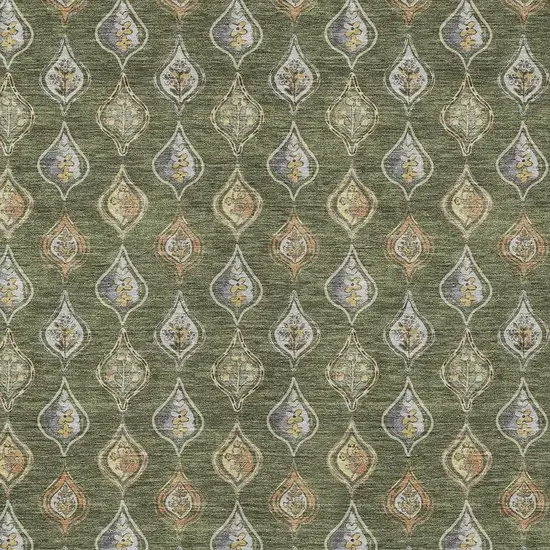 Olive Green And Green Floral Washable Indoor Outdoor Area Rug Photo 2