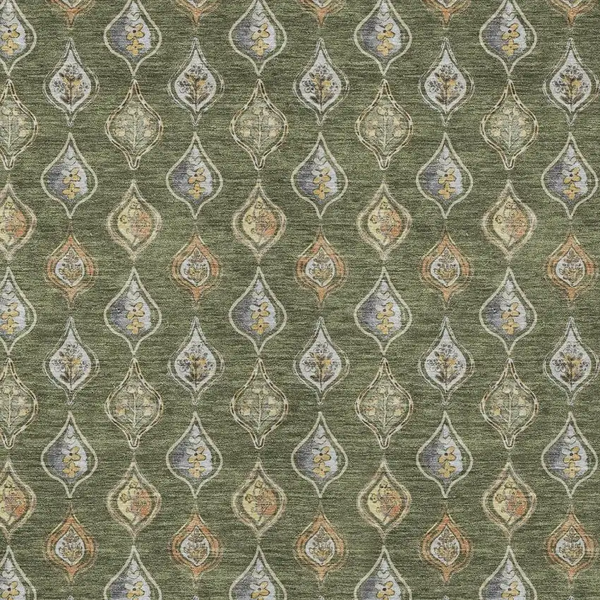 Olive Green And Green Floral Washable Indoor Outdoor Area Rug Photo 2