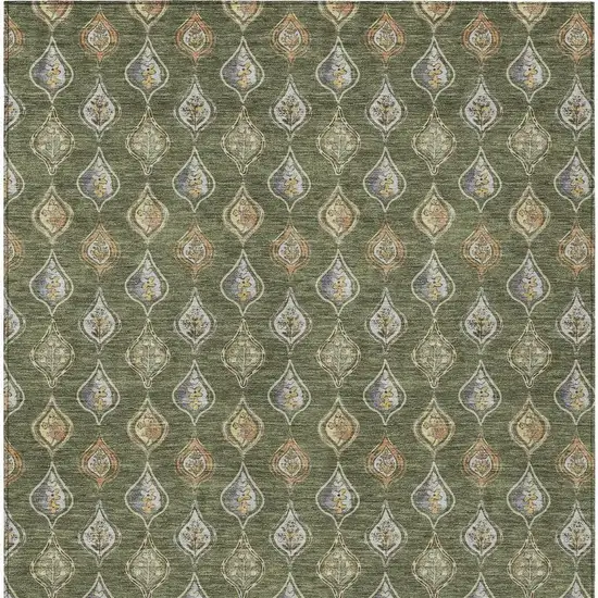 Olive Green And Green Floral Washable Indoor Outdoor Area Rug Photo 3