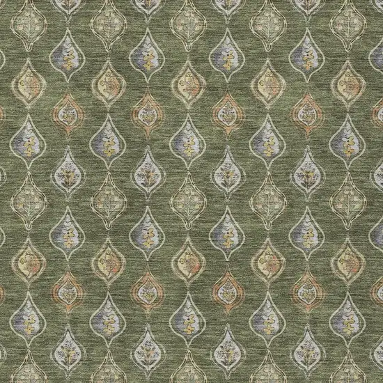 Olive Green And Green Floral Washable Indoor Outdoor Area Rug Photo 2