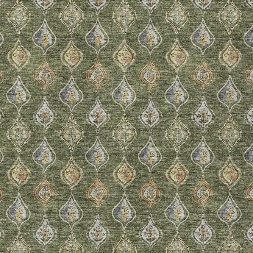 Olive Green And Green Floral Washable Indoor Outdoor Area Rug Photo 2